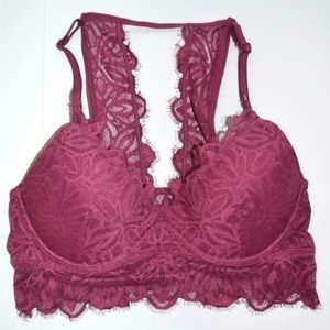 M‎ Victoria's Secret Pink Date Lightly Lined Lace Bralette Rosewood Racerback